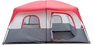 Tent 10-12-14 Person,Family Cabin Tents,Big Tent for Outdoor,Picnic,Camping,Family Gathering,Family Tent Dome Tent with Easy Setup for Camping Hiking Mountaineering - Red & White 430 x 430 x 210CM