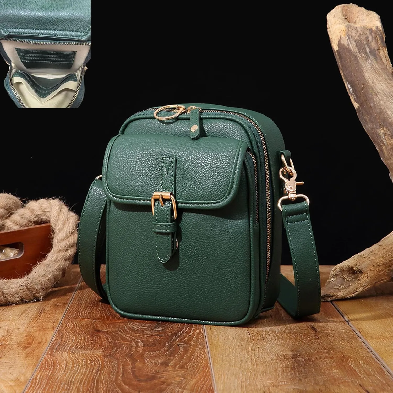 Tojoyride Crossbody Bag, Vintage Double Layer Large Capacity, Small Messenger Bag, Vegan Leather, Unisex