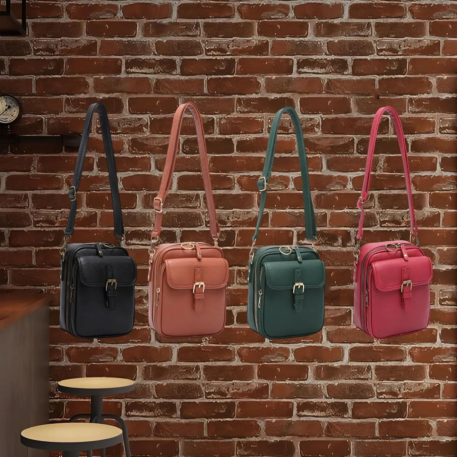 Tojoyride Crossbody Bag, Vintage Double Layer Large Capacity, Small Messenger Bag, Vegan Leather, Unisex