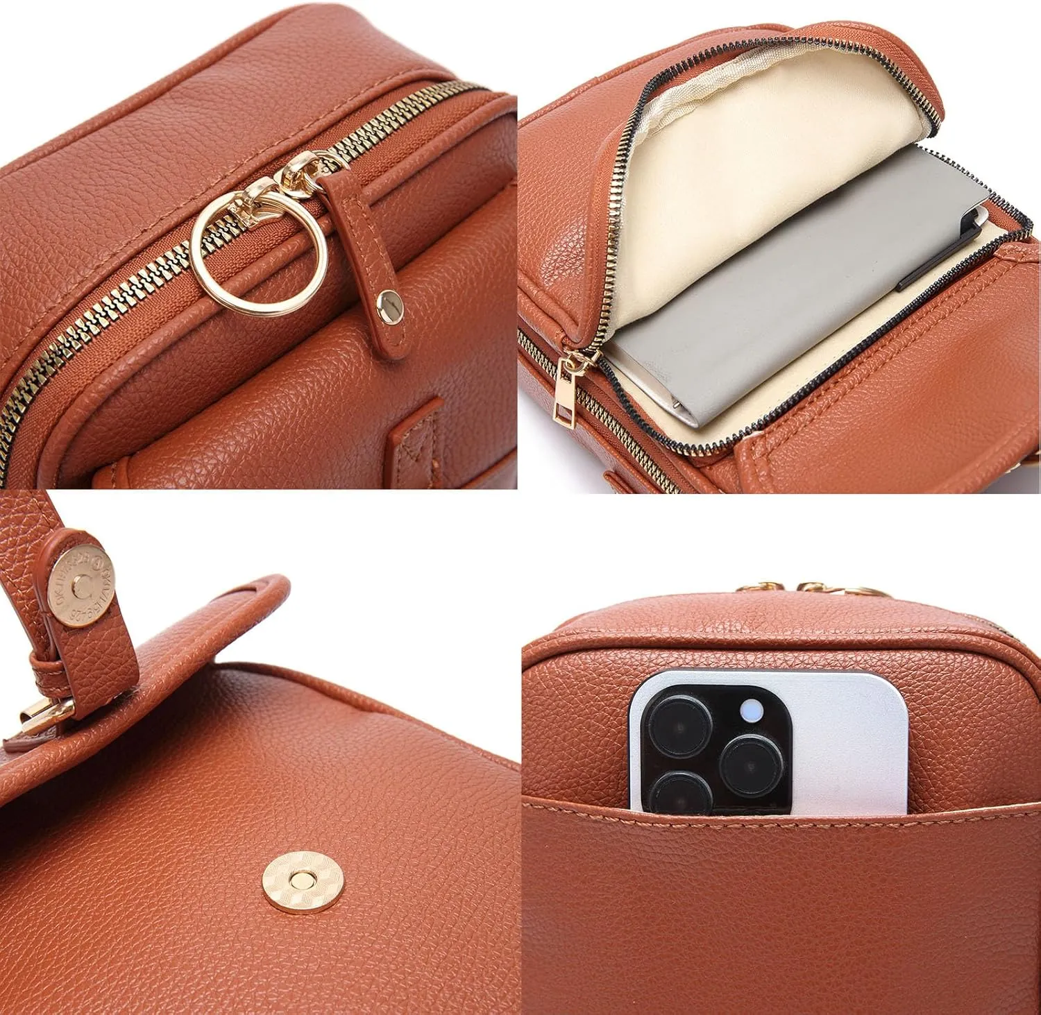 Tojoyride Crossbody Bag, Vintage Double Layer Large Capacity, Small Messenger Bag, Vegan Leather, Unisex