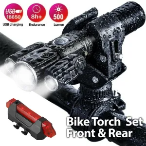 Torch Front & Rear Set Bike Bicycle Mountain LED Lights Rechargeable Lamp USB AU