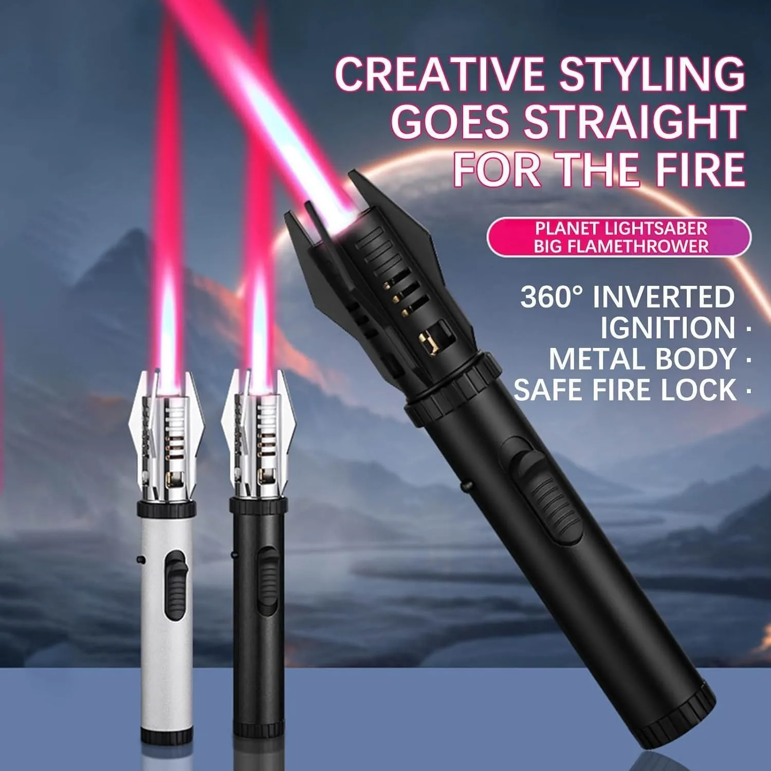 Torch Lighter, Bright Fire Lighter with Safety Lock and Adjustable Red/Blue Flame, Refillable Butane Gas Windproof Jet Flame Cool Lighters, for Candles Campfires BBQ Baking, Camping, Gift