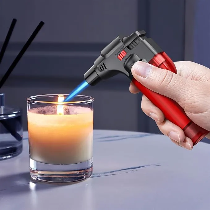 Torch Lighter, Butane Lighter, Windproof Butane Refillable Torch Flame Lighter, Multi Utility Lighter for Candles Fireplaces Campfires BBQ Grill Pilot Lights, 4 Pack (Butane Not Included)