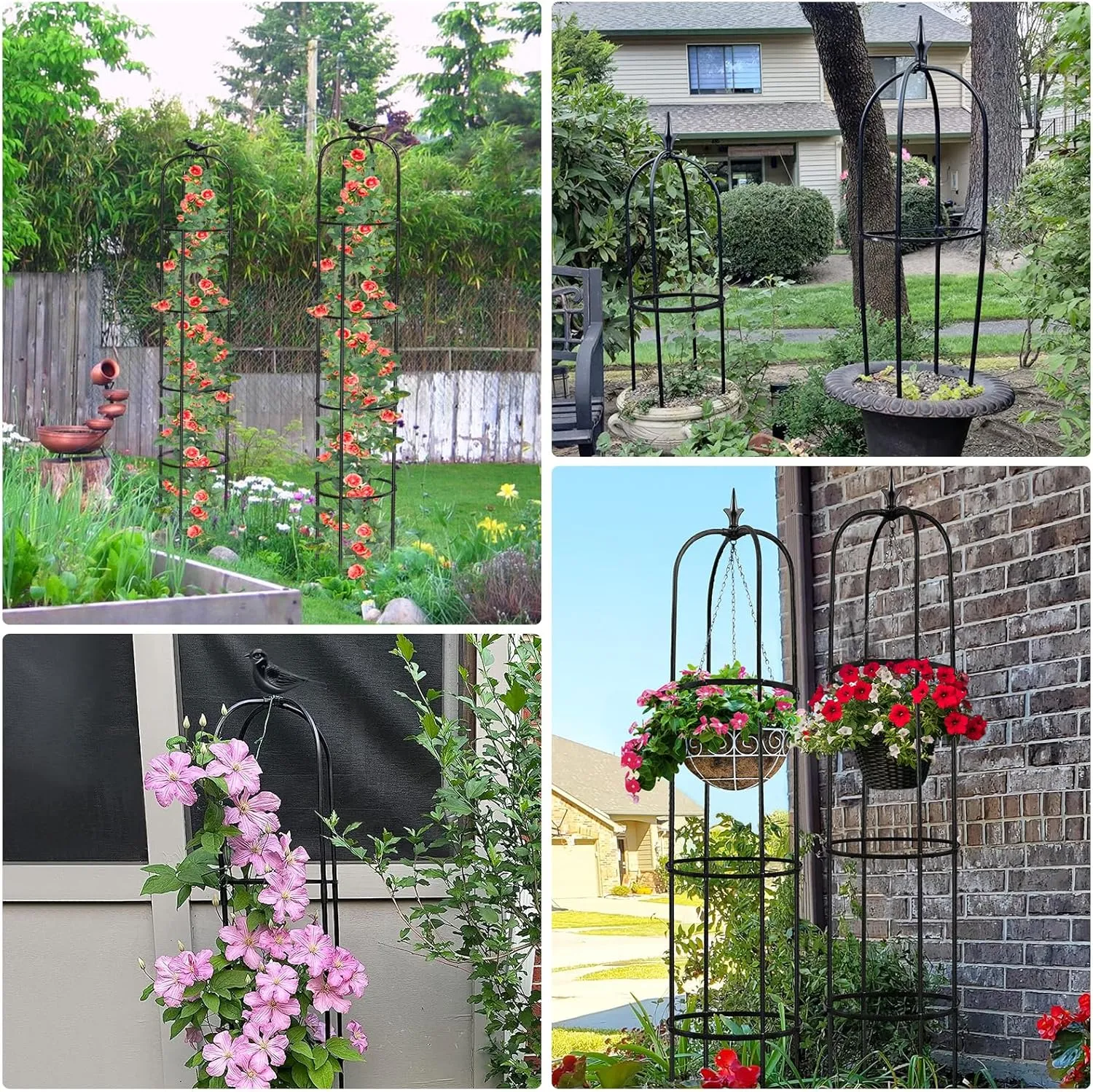 Tower Obelisk Garden Trellis for Climbing Plant，73.6inch Rustproof Metal Potted Plant Climbing Support for Indoor Outdoor Flowers Vegetable Fruits Vines Support （1pcs）