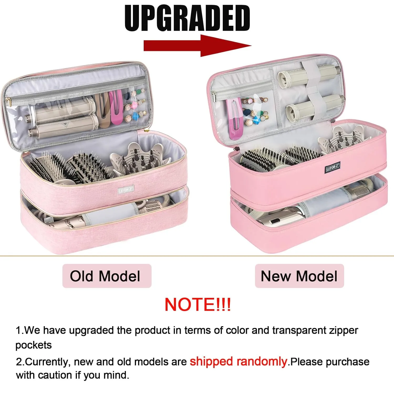 Travel Carrying Case Compatible with Shark Flexstyle Styler/Hair Dryer,Double-Layer Hair Hot Tools Storage Bag Compatible with Dyson Airwrap Styler/Supersonic Hair Dryer and Attachments,Pink(Bag Only)