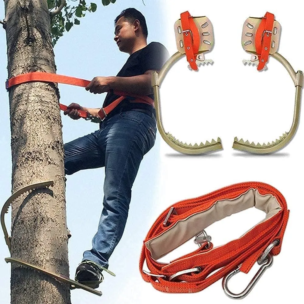 Tree Climbing Gear, Stainless Steel Tree Climbing Tool, Pole Climbing Spikes Adjustable Climbing Tree Shoes Non-Slip Pedal for Hunting Observation, Picking Fruit, Jungle Survival and More,450M