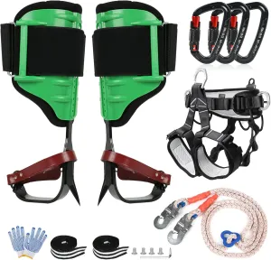 Tree Climbing Spike Set with Adjustable Straps and EVA Leg Padding, Upgrade Adjustable Climbing Step Gear with Seat Belt, Rope and D-Rings
