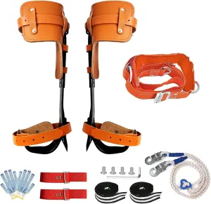 Tree Climbing Spikes for Tree Work Aluminum Tree Spurs with Strenthen Leather Safety Belt, Tree Climbing Evoke for Tall Pines with Durable Tree Gaffs Climbing Spurs with Stabilize Foot Lines