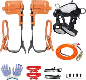 Tree Climbing Spikes Set, Tree Climbing Gear with Adjustable Climb Harness and Steel Wire Core Flip Line, with Triple Lock Lanyard Adjuster，for Picking Fruit and Outdoor Sports【Set A】