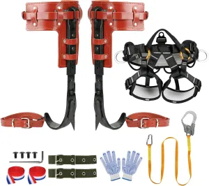 Tree Climbing Spikes Set, Tree Climbing Tool with 70 Inch Belt Straps and Climbing Seat Belts 304 Stainless Steel Climbing Gear for Climbers, Logging, Fruit Picking (brown)