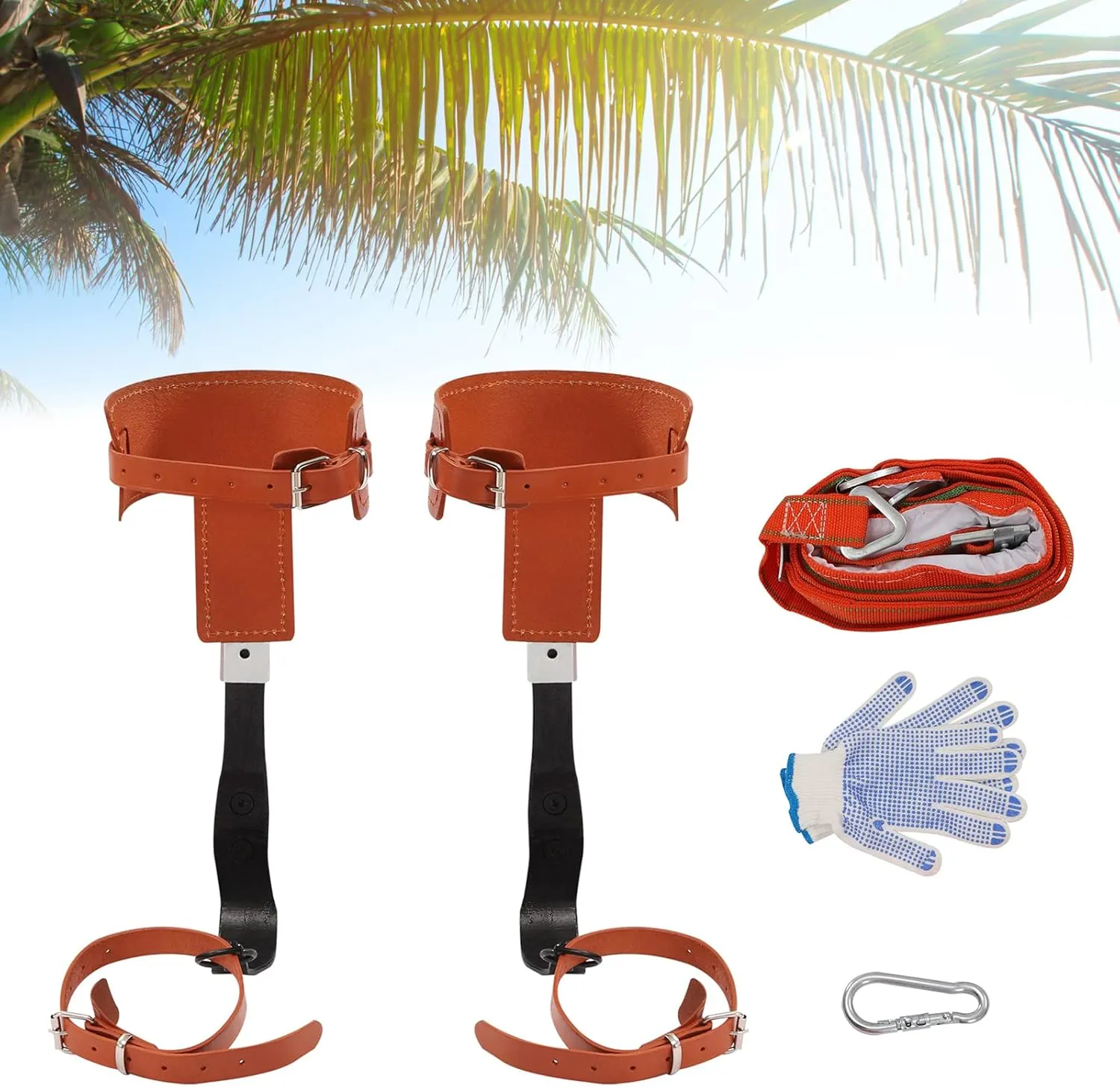 Tree Climbing Spikes with Belt Adjustable Climbing Gear for Jungle Survival Fruit Picking Load440lbs(Orange)