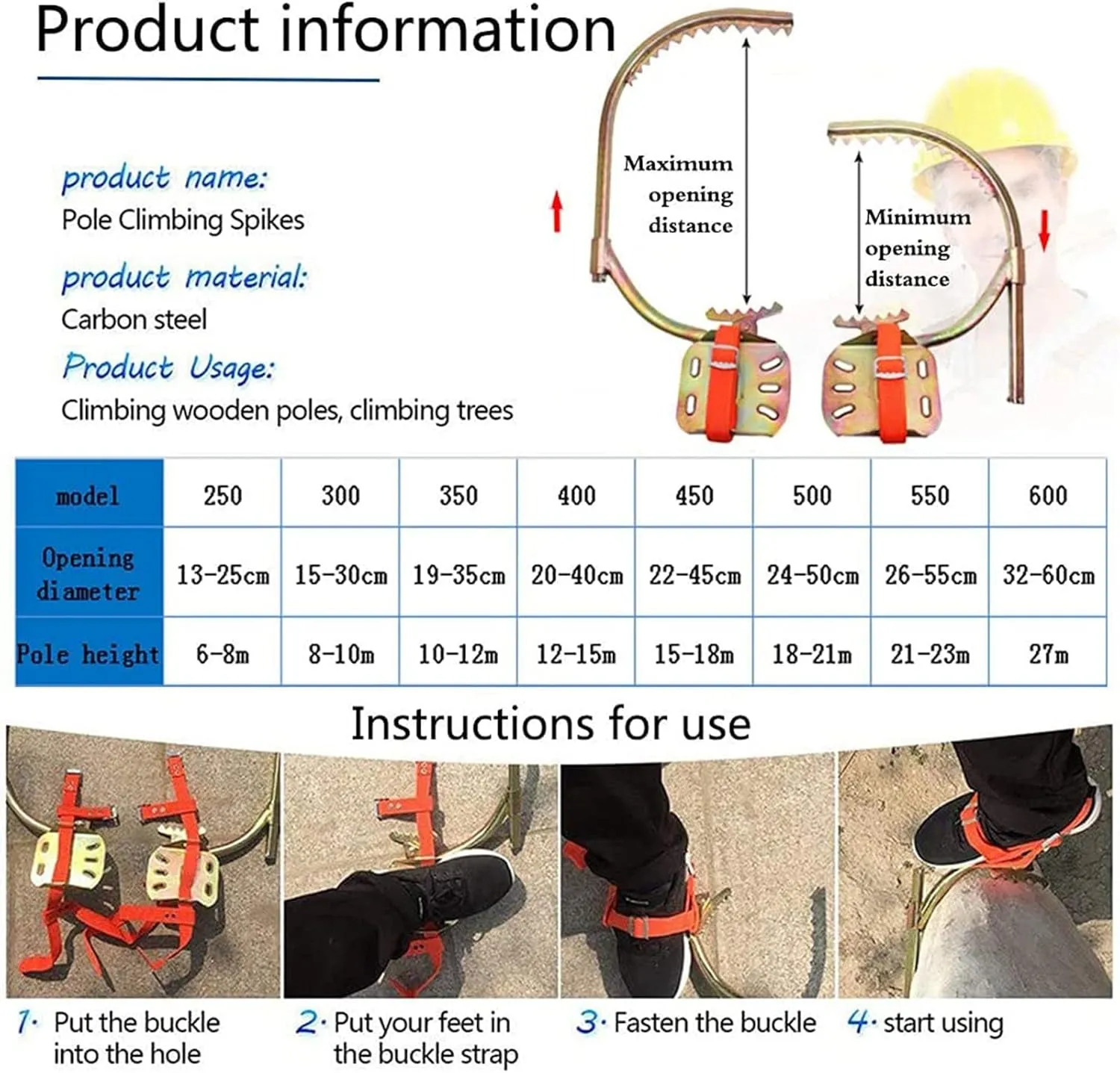 Tree Climbing Tool, Tree Climbing Spike Set, Non-Slip Climbing Tree Spikes, Safety Belt Adjustable Rope Rescue Belt for Cutting Trees and Fruit Picking(Size:Model 550)