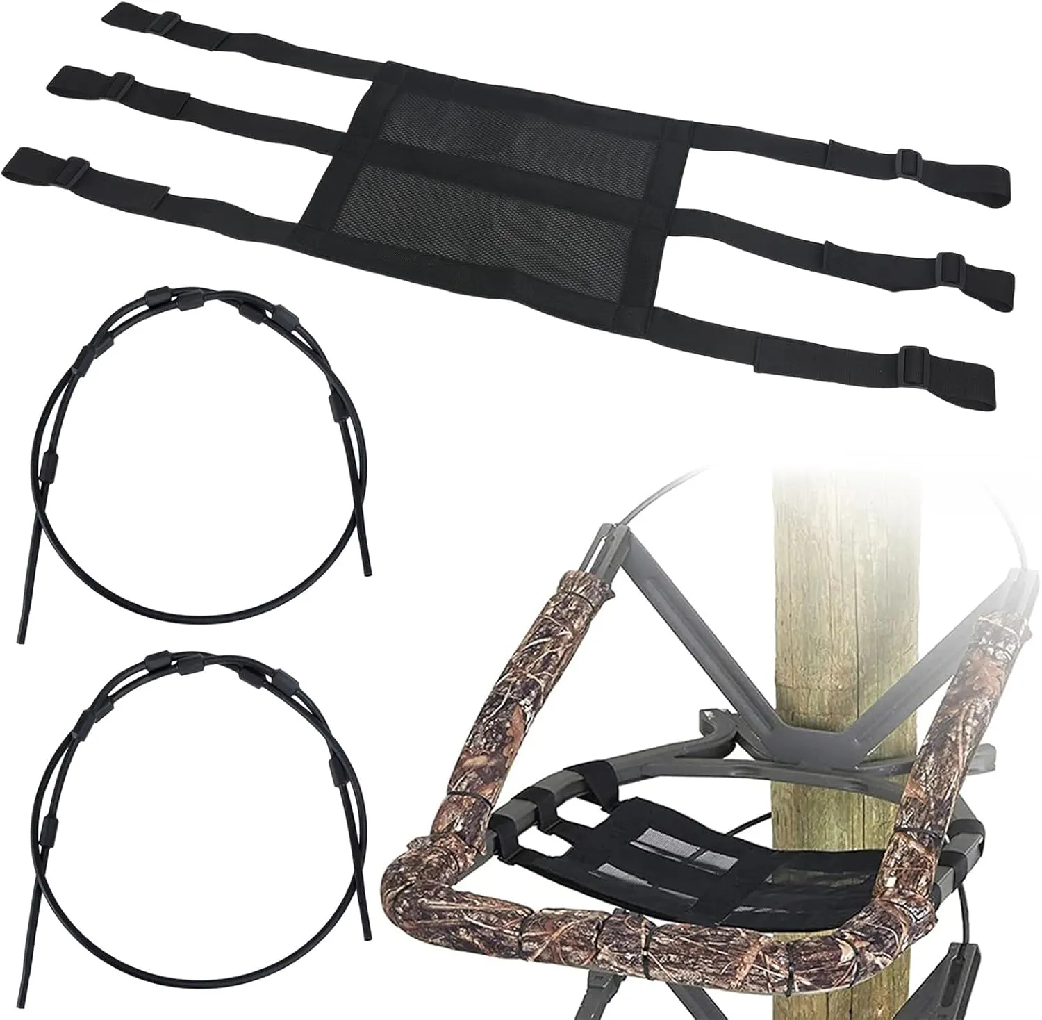 Tree Stand Seat Replacement Set, Replacement Tree Stand Cables and Adjustable Tree Stand Seat Accessories for Hunting for Climbing Treestands Ladder Stainless Steel Climbing Treestand Cables