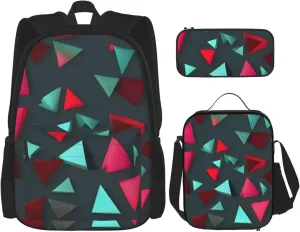 Triangular Patternbackpack 3 Piece Set, Duffel Bag,* Casual Backpack, Girls Boys Backpack For Hiking, School