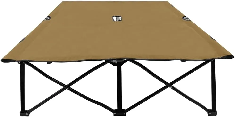 Two Person Folding Sun Lounger Taupe Steel,Versatile Double Camping Cot for Outdoor Adventures: Unrivaled Comfort and Durability, 1