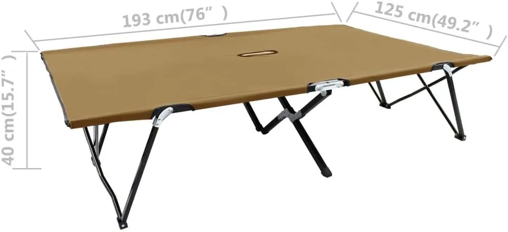 Two Person Folding Sun Lounger Taupe Steel,Versatile Double Camping Cot for Outdoor Adventures: Unrivaled Comfort and Durability, 1