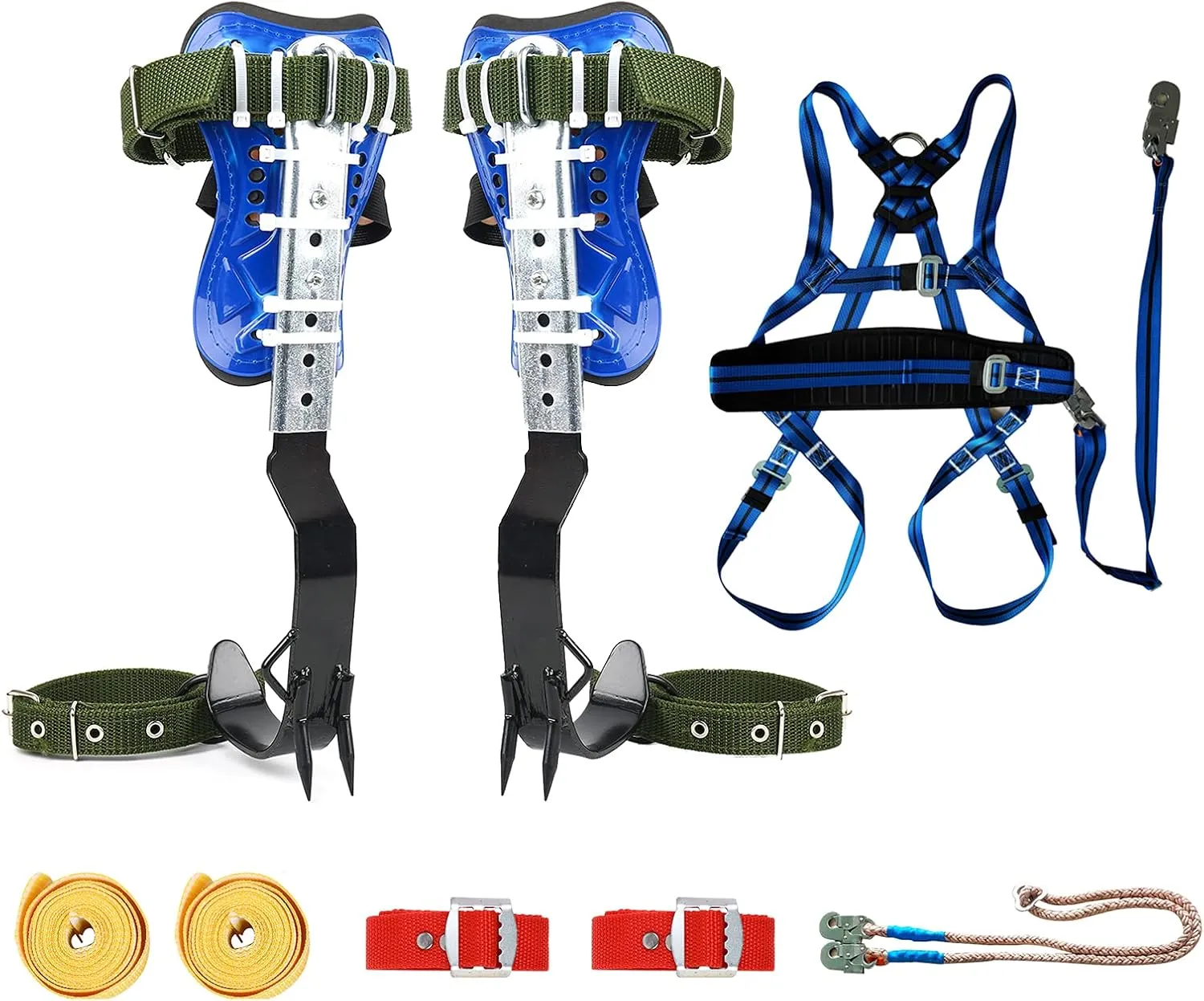 TWSOUL Climbing Spike, Tree Climbing Steps Gear with 5 Point Belt Straps Portable Adjustable Lanyard and Extra Multi-Functional Straps for Outdoor Jungle Survival Fruit Picking