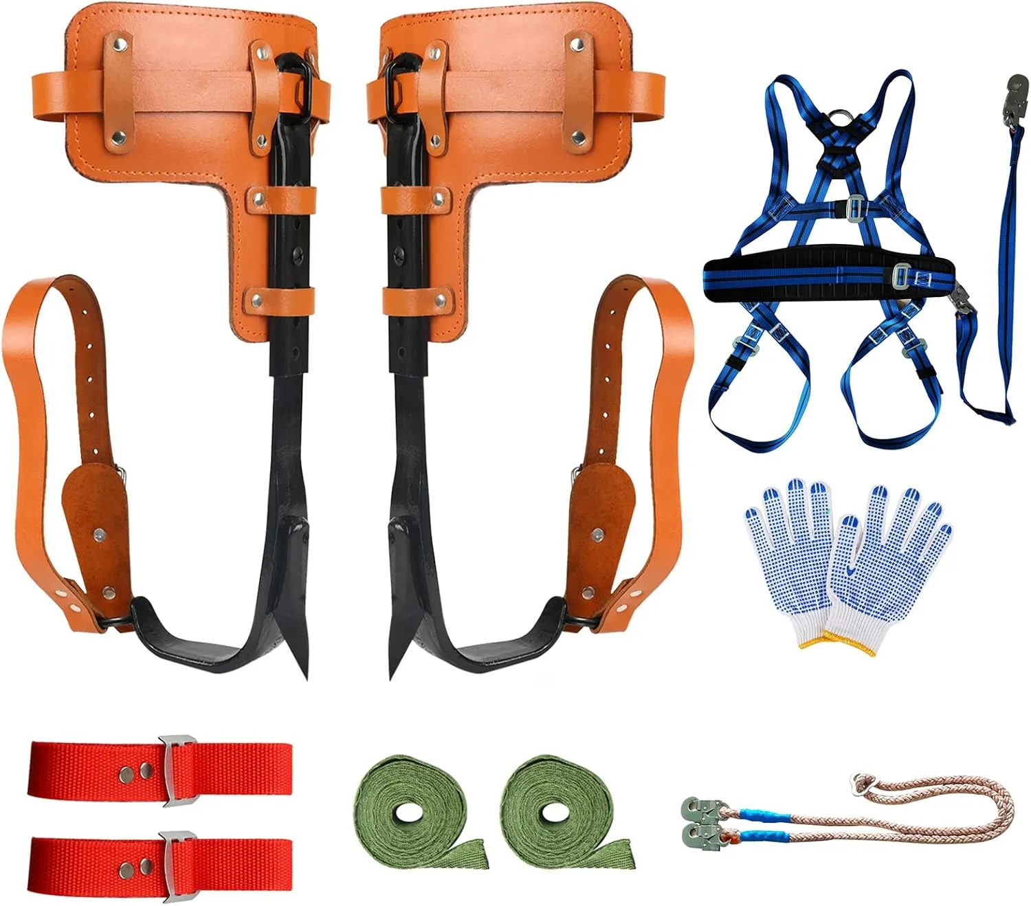 TWSOUL Tree Climbing Spikes Set, Adjustable Tree Climbing Gear with Full-body Belt and Rope, Leather Forged Tree Climbing Tool Non-Slip Pedal for Picking Fruit, Indoor and Outdoor Sports
