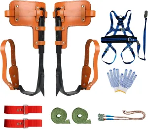 TWSOUL Tree Climbing Spikes Set, Adjustable Tree Climbing Gear with Full-body Belt and Rope, Leather Forged Tree Climbing Tool Non-Slip Pedal for Picking Fruit, Indoor and Outdoor Sports