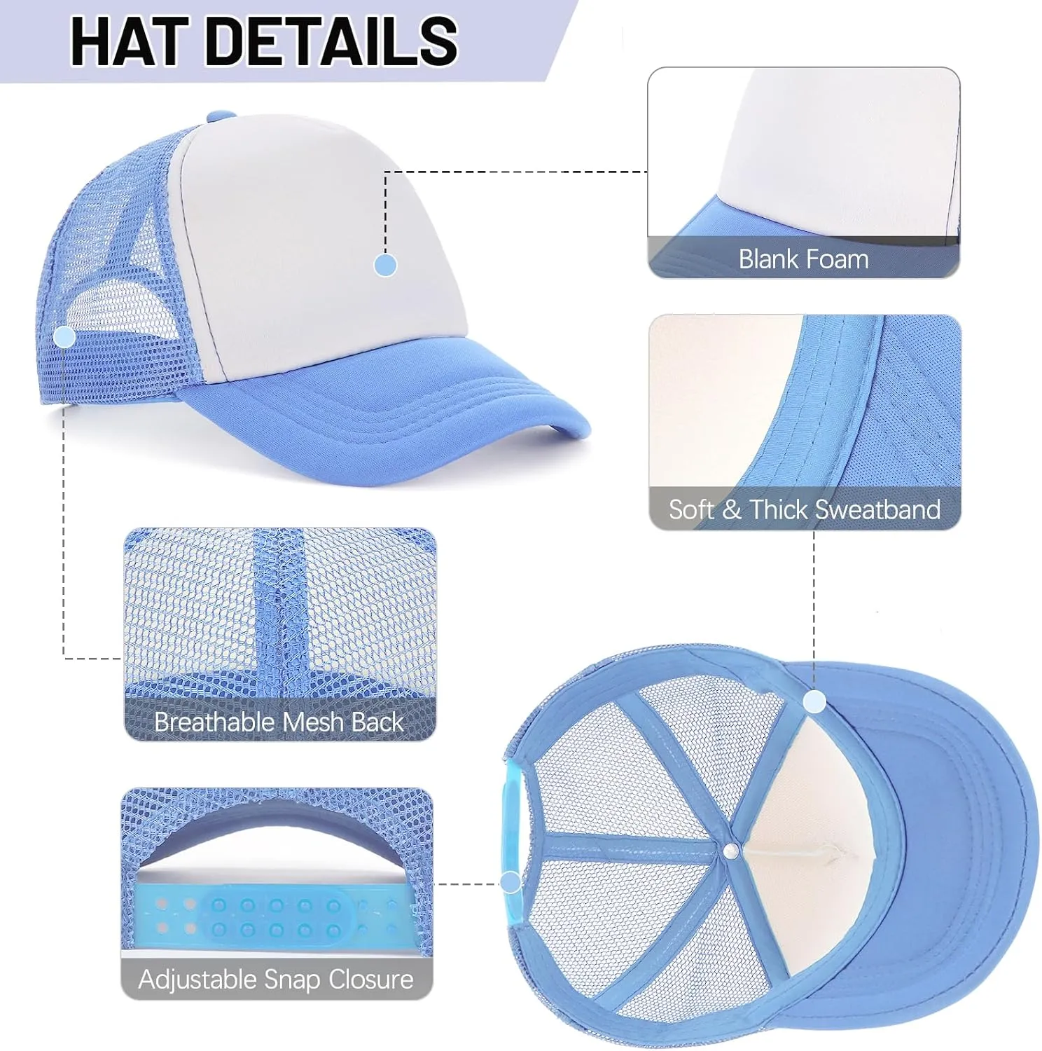 Ultrafun 10 Pack Trucker Hat Mesh Sublimation Blank Hats Adjustable Baseball Caps Hats for Men Women