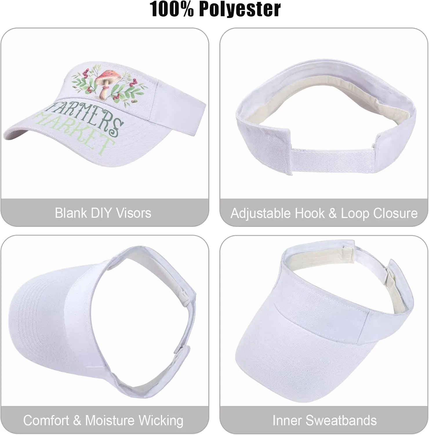 Ultrafun Unisex Sports Sun Visor Adjustable UV Protection Sun Hat Cap for Beach Pool Golf Tennis