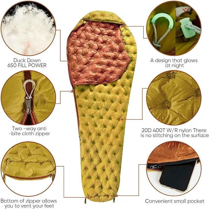 Ultralight Down Sleeping Bag for Adults, 32-55F 3 Season 650 Fill Down, Lightweight Compact Mummy Backpacking Sleeping Bag for Outdoor Camping and Hiking, Compressible -MFH500