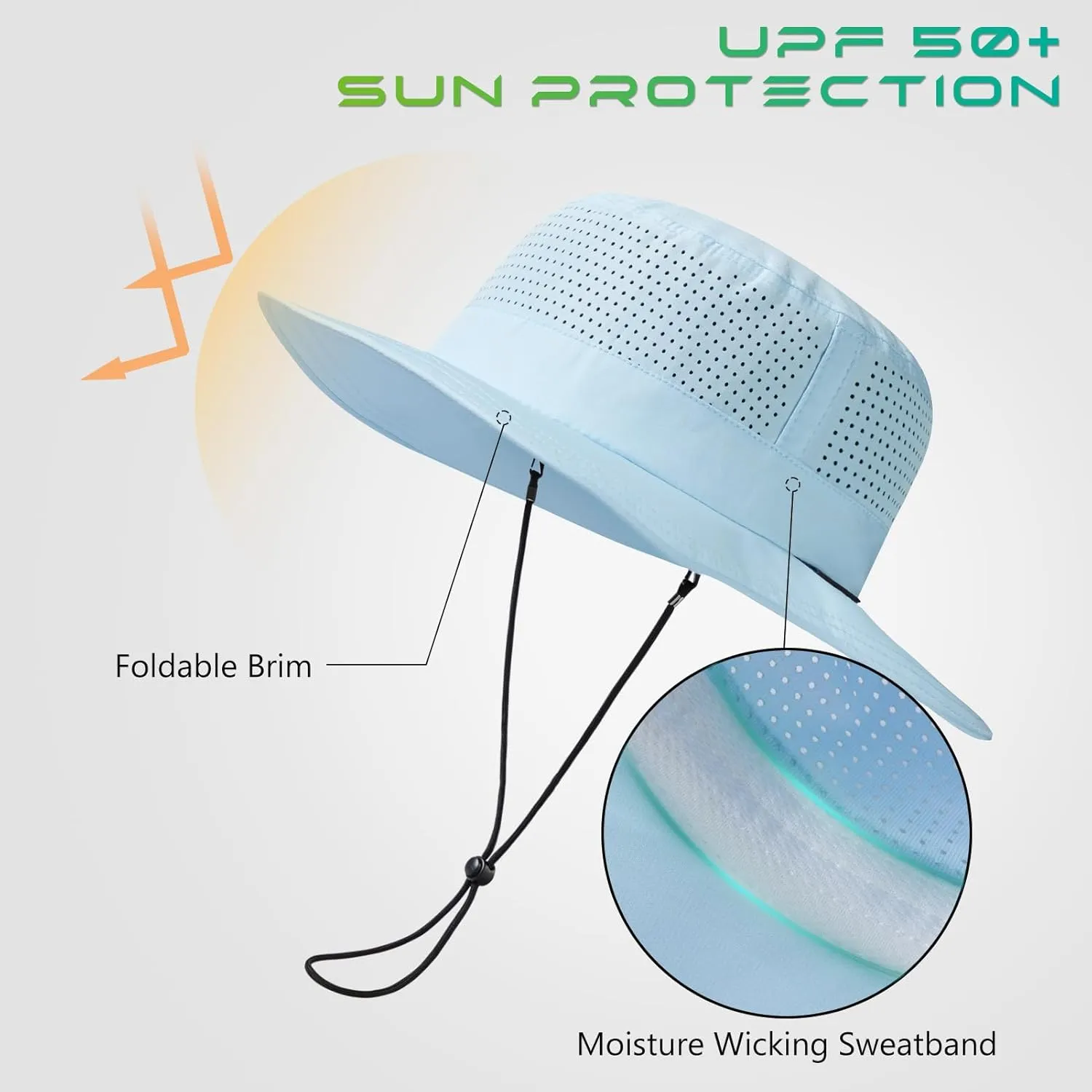 UPF 50  Bucket Sun Hat with Laser Perforated Mesh Cooling Adjustable Breathable Lightweight for Outdoor Men Women