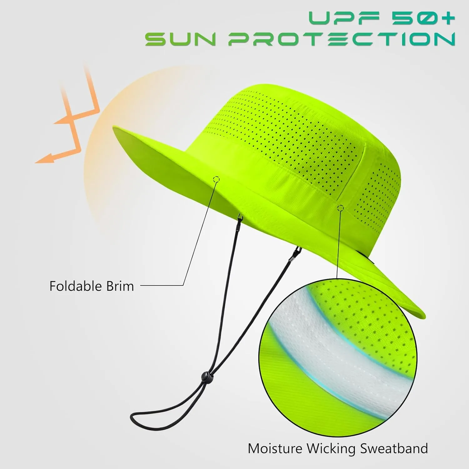 UPF 50  Bucket Sun Hat with Laser Perforated Mesh Cooling Adjustable Breathable Lightweight for Outdoor Men Women