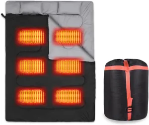 USB Heated Double Sleeping Bag for Adults - 3 Season Queen Size Electric Sleeping Bag for Cold Weather, Warm 2 Person Bag for Camping, Hiking, Backpacking