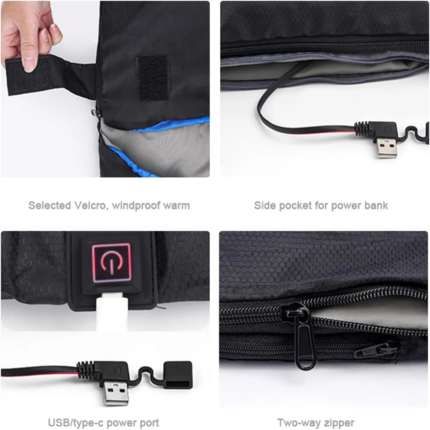 USB Heated Double Sleeping Bag for Adults - 3 Season Queen Size Electric Sleeping Bag for Cold Weather, Warm 2 Person Bag for Camping, Hiking, Backpacking