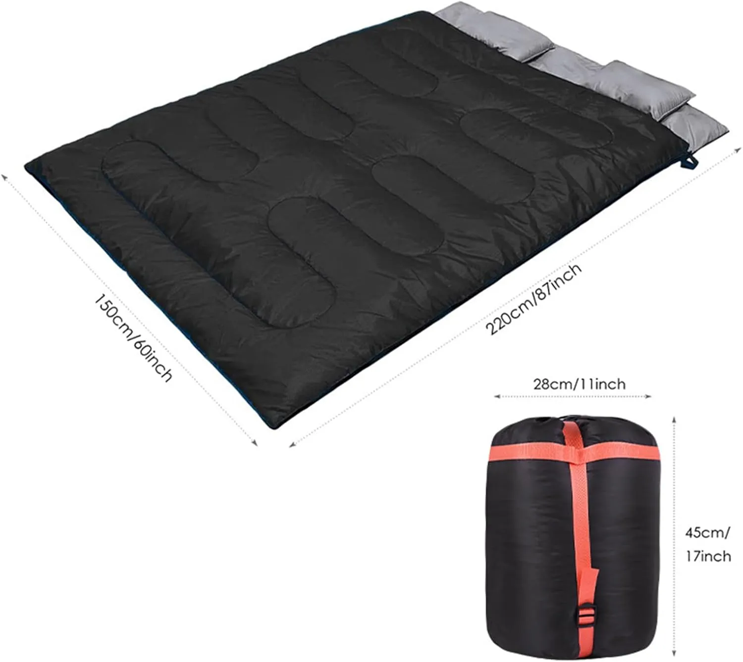 USB Heated Double Sleeping Bag for Adults - 3 Season Queen Size Electric Sleeping Bag for Cold Weather, Warm 2 Person Bag for Camping, Hiking, Backpacking