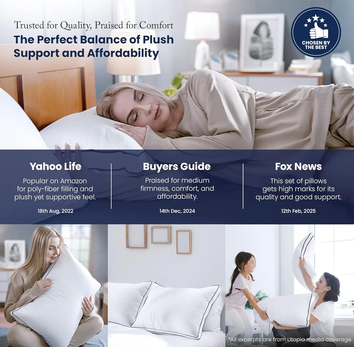 Utopia Bedding Bed Pillows for Sleeping King Size (Navy/White), Set of 2, Cooling Hotel Quality, Gusseted Pillow for Back, Stomach or Side Sleepers