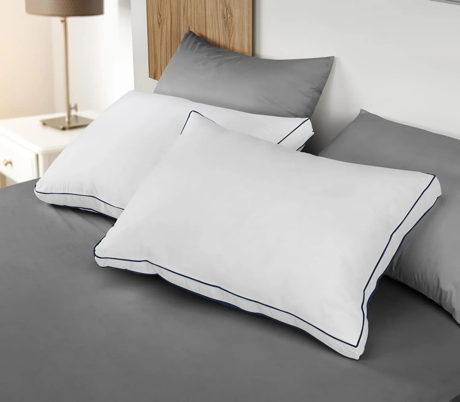 Utopia Bedding Bed Pillows for Sleeping King Size (Navy/White), Set of 2, Cooling Hotel Quality, Gusseted Pillow for Back, Stomach or Side Sleepers