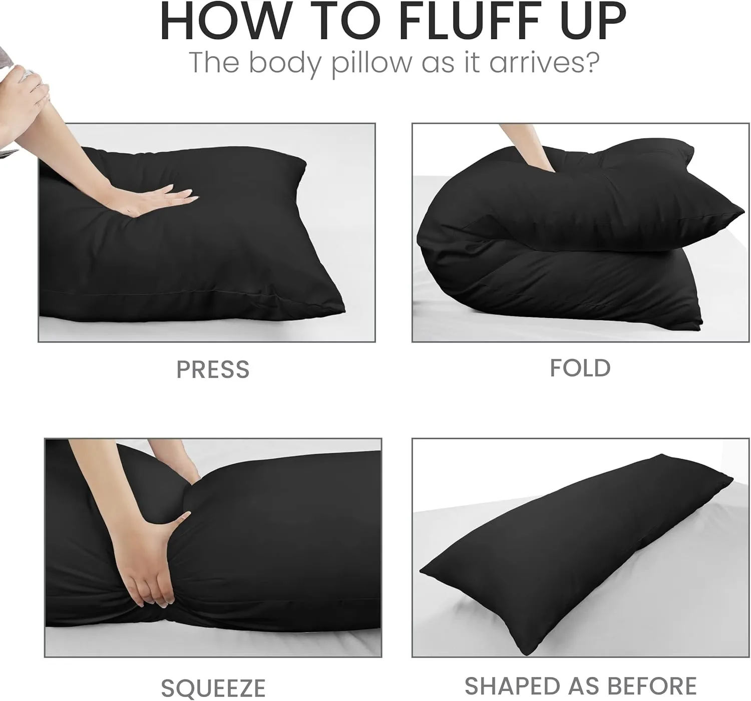 Utopia Bedding Full Body Pillow for Adults (Black, 20 x 54 Inch), Long Pillow Insert for Sleeping, Ideal for Side Sleepers