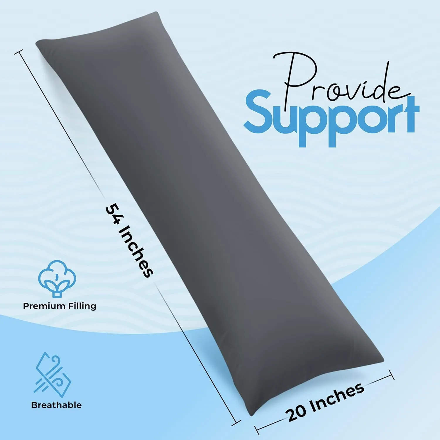 Utopia Bedding Full Body Pillow for Adults (Grey, 20 x 54 Inch), Long Pillow Insert for Sleeping, Ideal for Side Sleepers