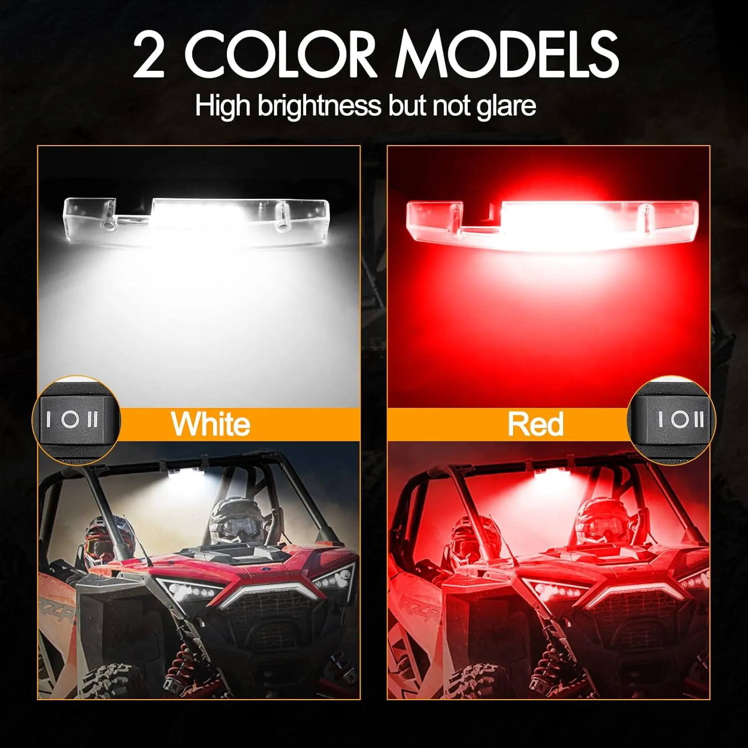 UTV Interior Light, RFROAD LIGHTING Universal Roll Bar Dome Light Roll Cage Mount Lights for UTV Polaris RZR Talon Golf Cart Ranger Truck Boat- White/Red (2 Pack)
