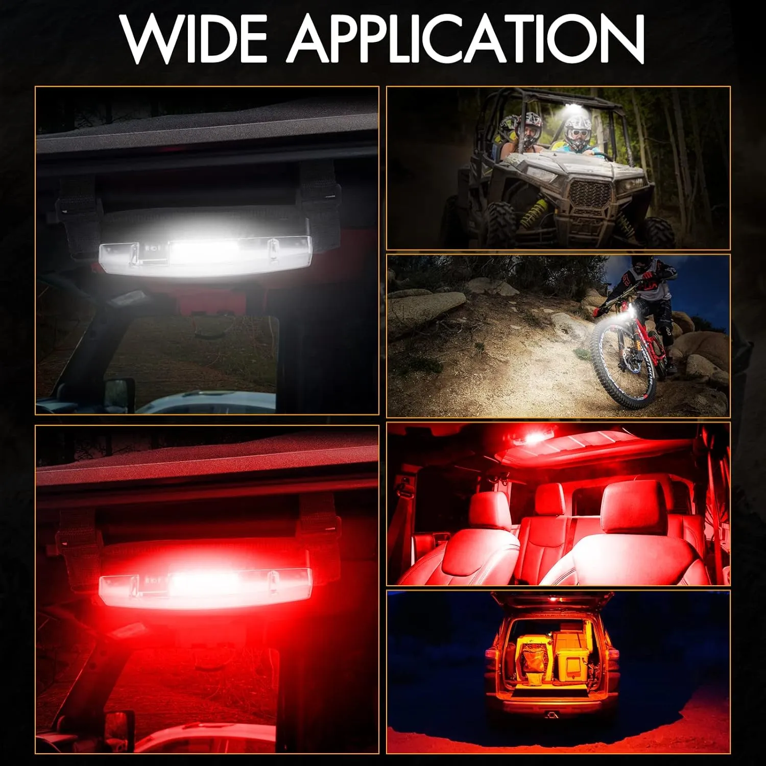 UTV Interior Light, RFROAD LIGHTING Universal Roll Bar Dome Light Roll Cage Mount Lights for UTV Polaris RZR Talon Golf Cart Ranger Truck Boat- White/Red (2 Pack)