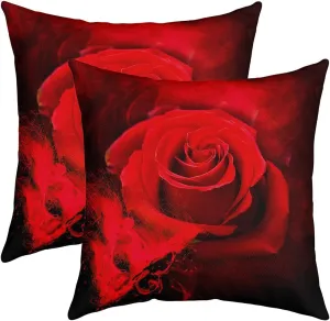 Valentine's Day Pillow Covers 18x18 Set of 2,Red Rose Floral Throw Pillow Covers For Girls,Romantic 3D Digital Printed Cushion Covers For Bed Sofa Botanical Flowers Decorative Square Pillow Cases
