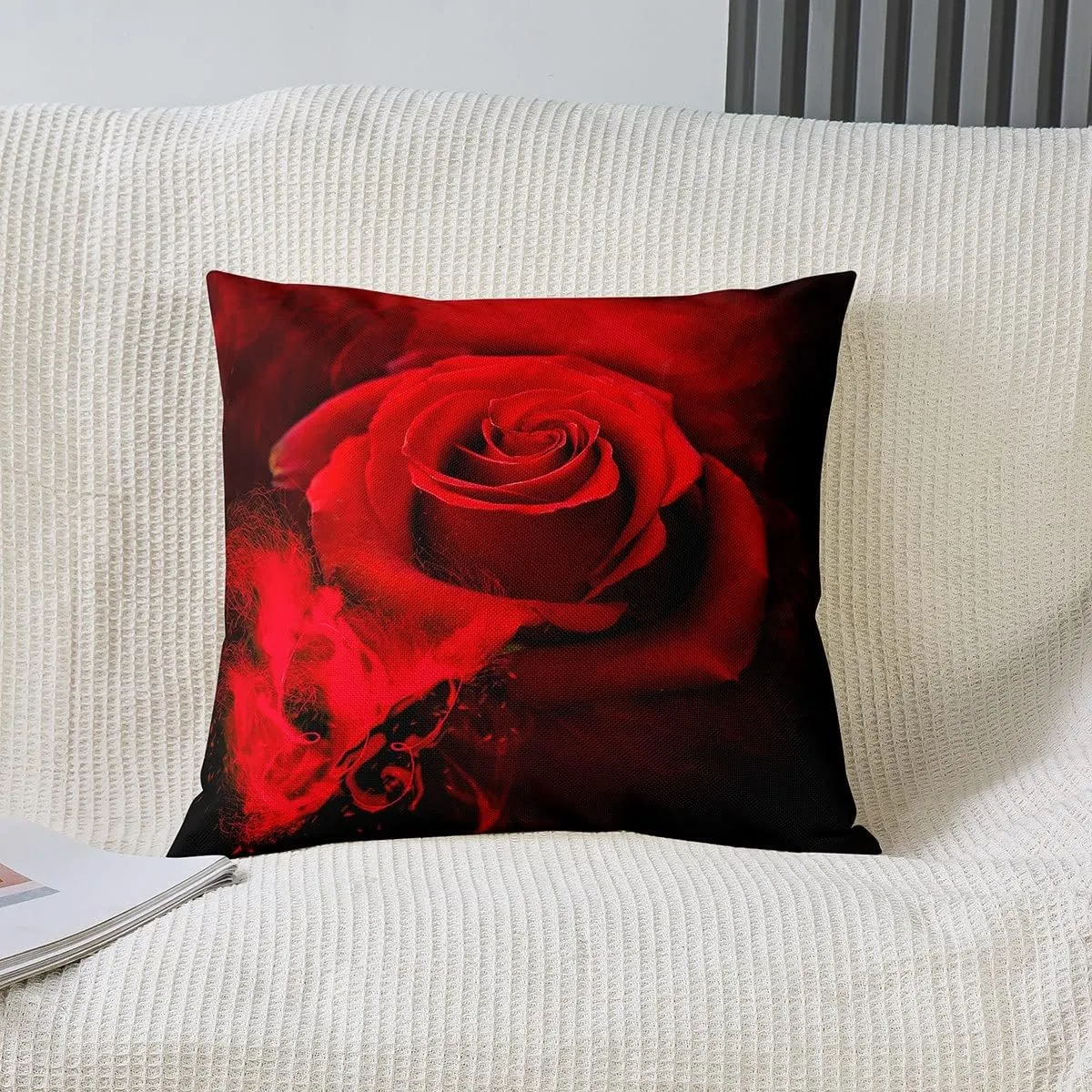 Valentine's Day Pillow Covers 18x18 Set of 2,Red Rose Floral Throw Pillow Covers For Girls,Romantic 3D Digital Printed Cushion Covers For Bed Sofa Botanical Flowers Decorative Square Pillow Cases