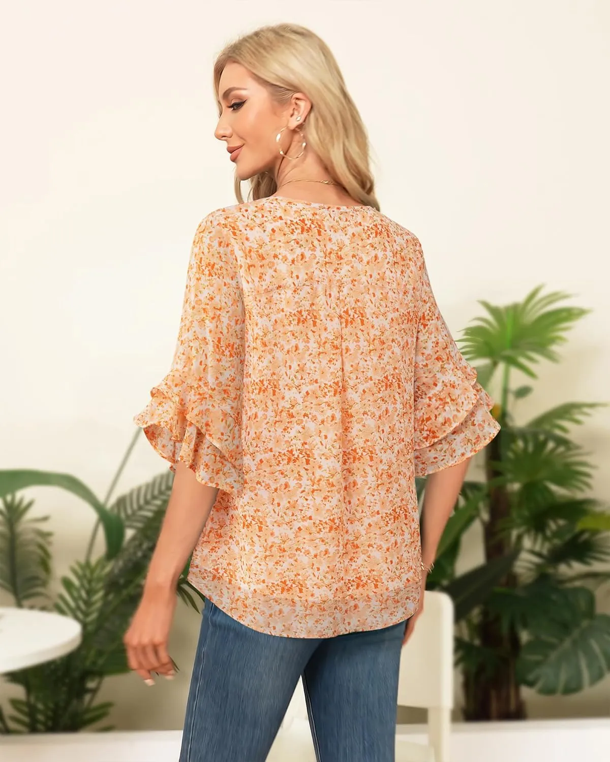 VALOLIA Womens Blouses 3/4 Sleeve Dressy Tops Business Casual Double Layers Shirts