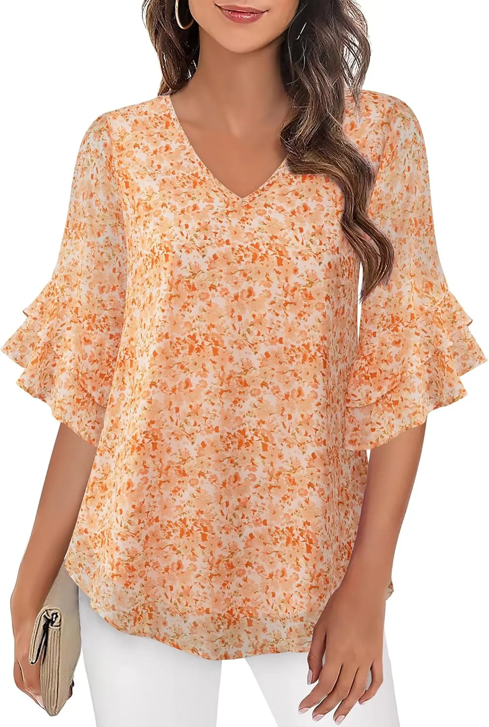 VALOLIA Womens Blouses 3/4 Sleeve Dressy Tops Business Casual Double Layers Shirts