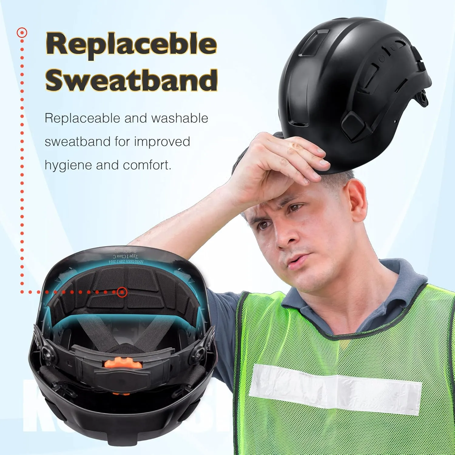 Vented Hard Safety Helmet, ABS Work Helmet with Adjustable 6-Point Suspension, ANSI Z89.1 Certified for Construction, Climbing, and Industrial Use