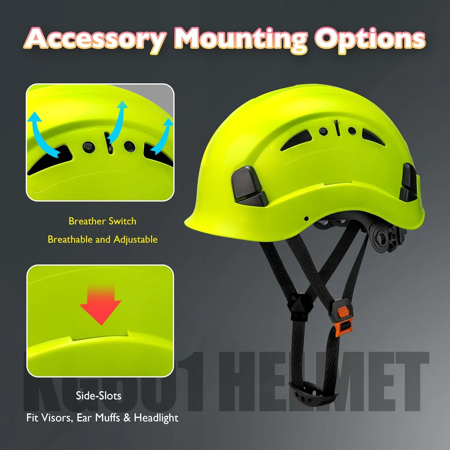 Vented Hard Safety Helmet, ABS Work Helmet with Adjustable 6-Point Suspension, ANSI Z89.1 Certified for Construction, Climbing, and Industrial Use