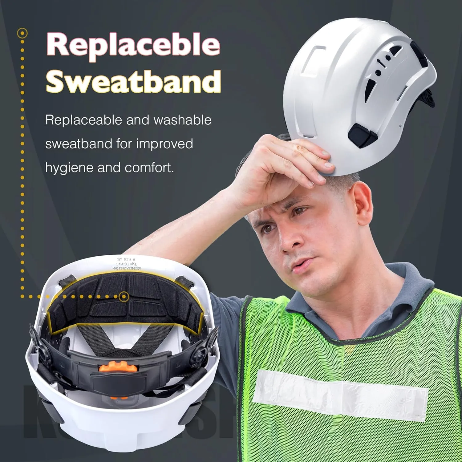Vented Hard Safety Helmet, ABS Work Helmet with Adjustable 6-Point Suspension, ANSI Z89.1 Certified for Construction, Climbing, and Industrial Use