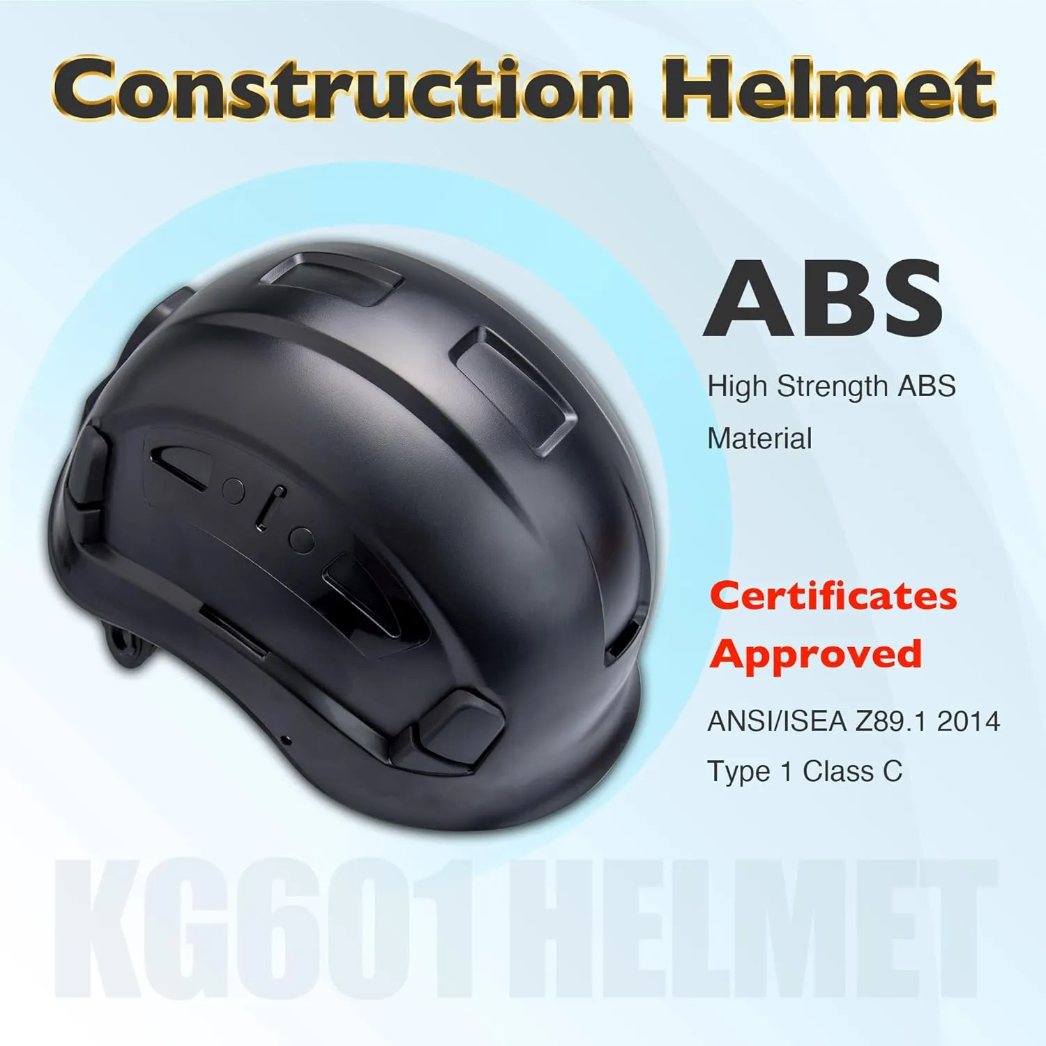 Vented Hard Safety Helmet, ABS Work Helmet with Adjustable 6-Point Suspension, ANSI Z89.1 Certified for Construction, Climbing, and Industrial Use
