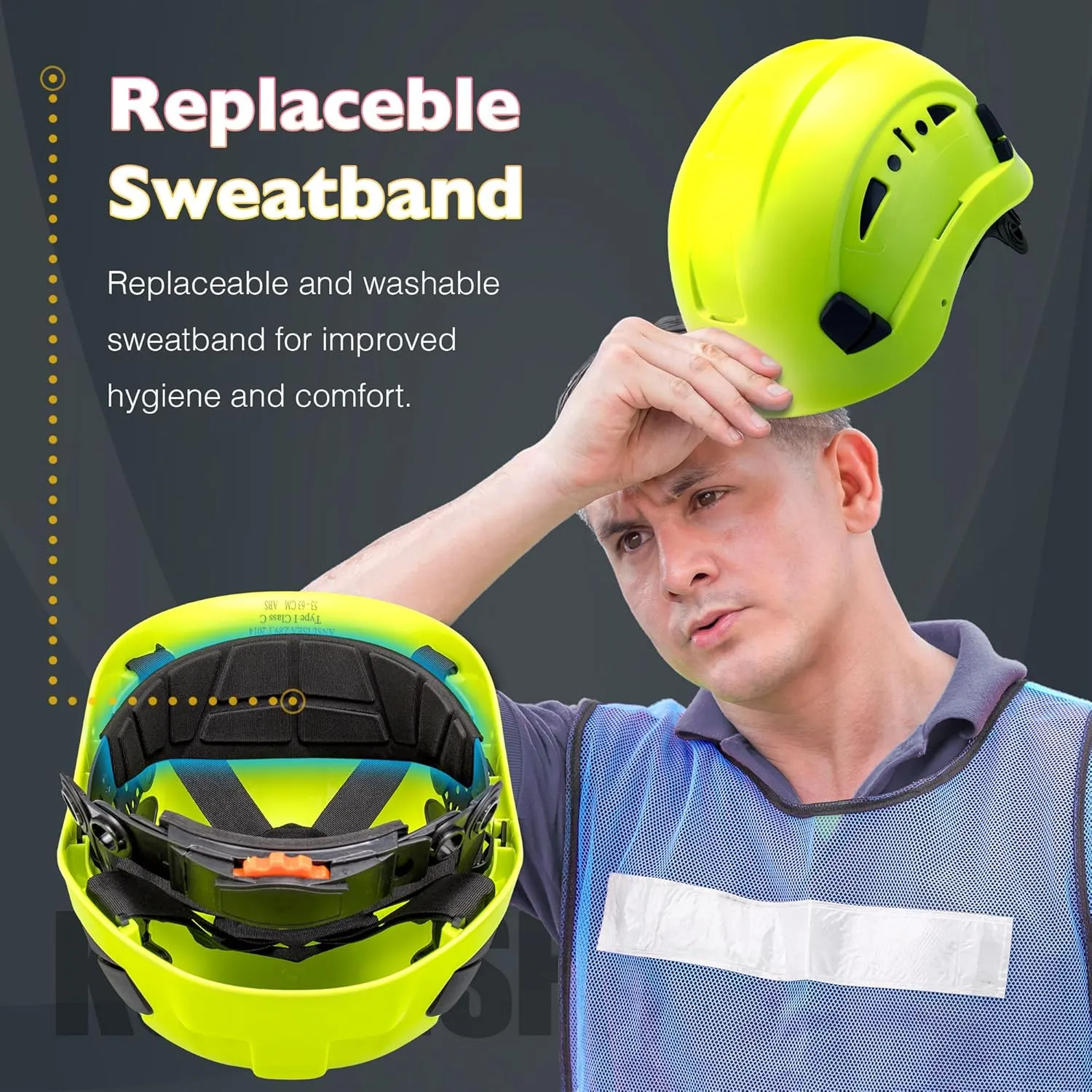Vented Hard Safety Helmet, ABS Work Helmet with Adjustable 6-Point Suspension, ANSI Z89.1 Certified for Construction, Climbing, and Industrial Use