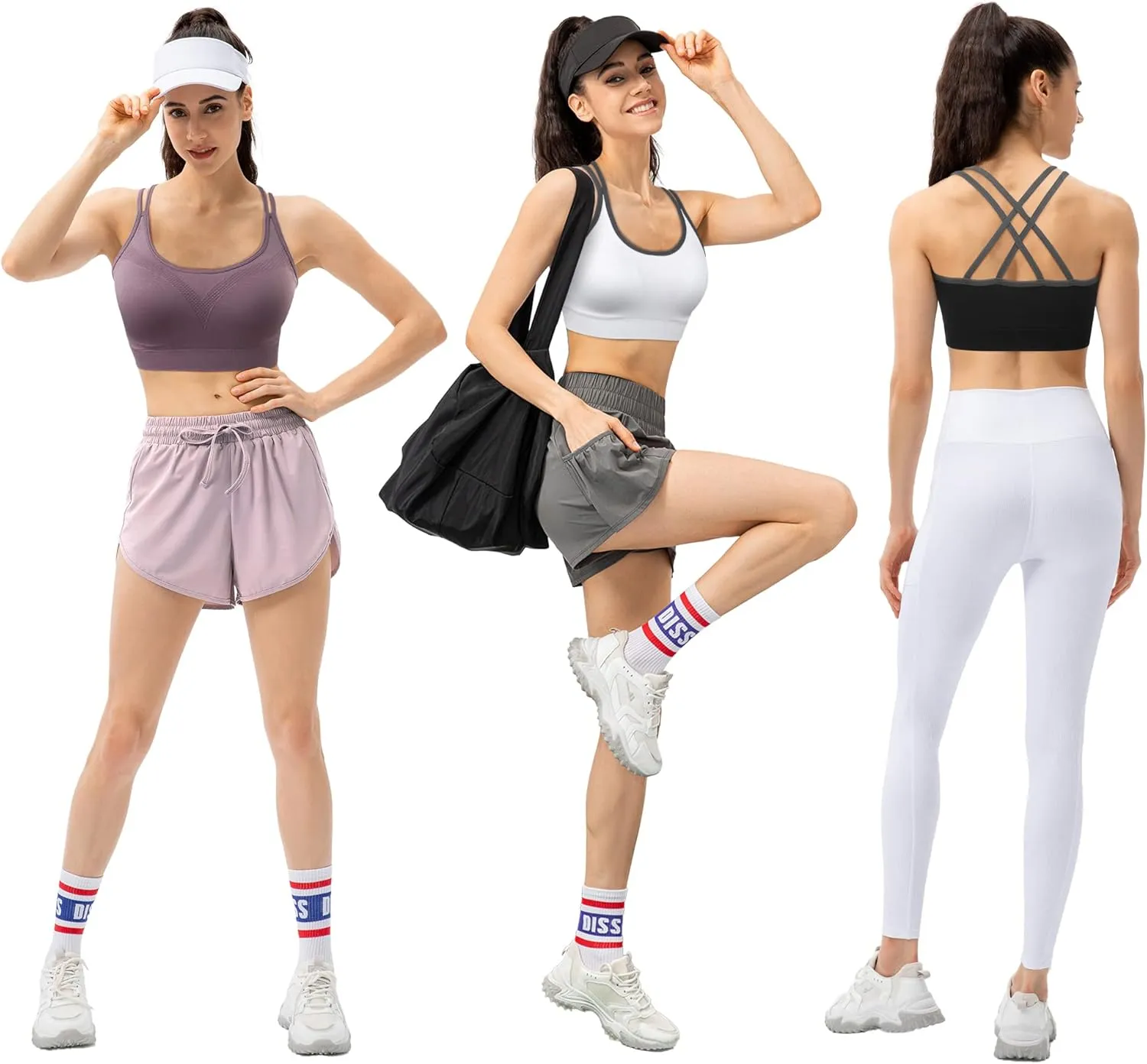 VEQKING Strappy Womens Sports Bra Cross Back for Running Removable Padded Workout Yoga Bras Pack Gifts