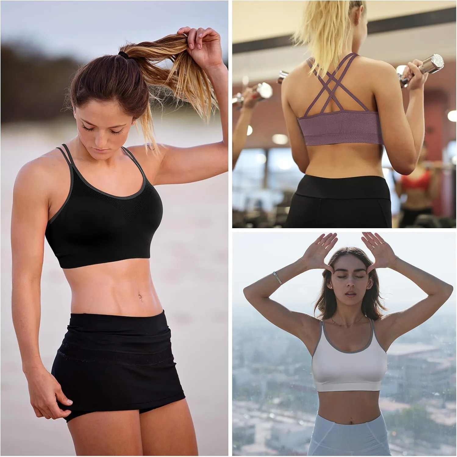 VEQKING Strappy Womens Sports Bra Cross Back for Running Removable Padded Workout Yoga Bras Pack Gifts