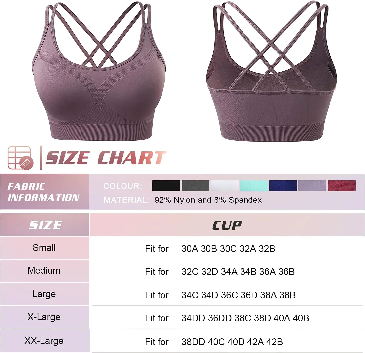 VEQKING Strappy Womens Sports Bra Cross Back for Running Removable Padded Workout Yoga Bras Pack Gifts