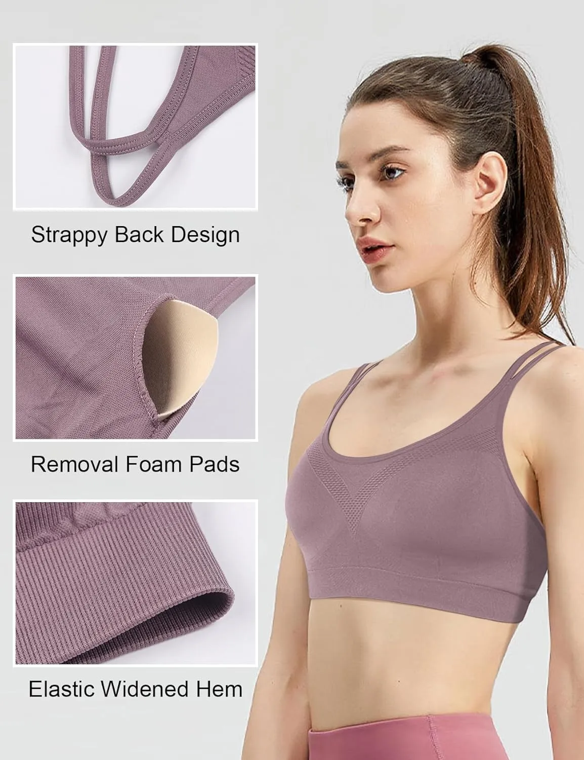 VEQKING Strappy Womens Sports Bra Cross Back for Running Removable Padded Workout Yoga Bras Pack Gifts